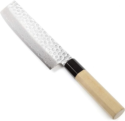 Japanese Vegetable Knife Hammered Damascus VG-10 46 Layer Octagonal Magnolia Wood Handle, Nakiri 6.3-inch (160mm)
