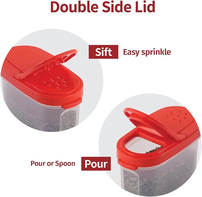 SIGNORA WARE Spice Jars with Lids - 8 oz Refillable Empty Airtight Spice/Seasoning Containers Set -2 in 1 Pour/Sift Shaker Lids Clear Plastic Spice/Seasoning Organizer Kitchen/Travel 2 pk