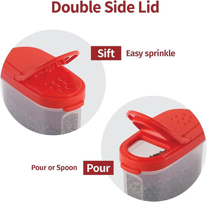 SIGNORA WARE Spice Jars with Lids - 8 oz Refillable Empty Airtight Spice/Seasoning Containers Set -2 in 1 Pour/Sift Shaker Lids Clear Plastic Spice/Seasoning Organizer Kitchen/Travel 2 pk