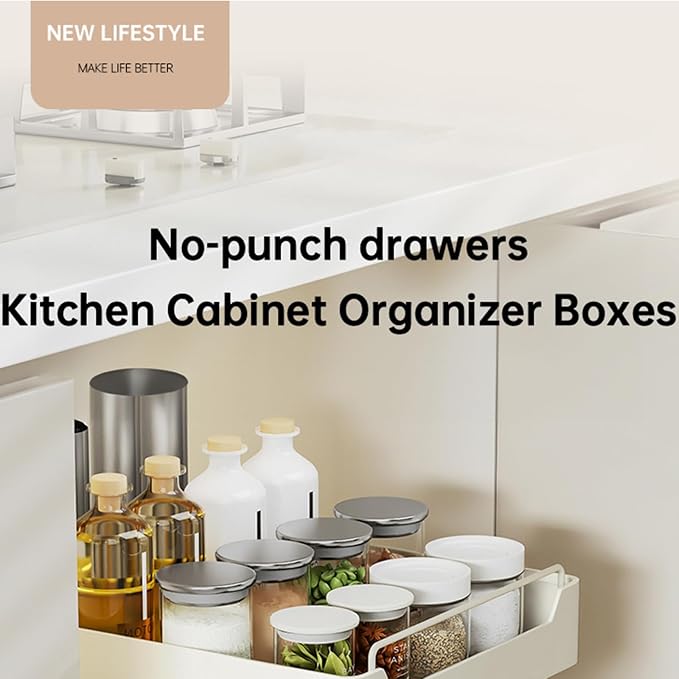 Pull Out Cabinet Organizer, Slide Out Pantry Shelves with Nylon Adhesive, Heavy Duty Sliding Drawer Pantry Shelf for Pantry Kitchen Home Bathroom Under Sink