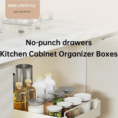 Pull Out Cabinet Organizer, Slide Out Pantry Shelves with Nylon Adhesive, Heavy Duty Sliding Drawer Pantry Shelf for Pantry Kitchen Home Bathroom Under Sink