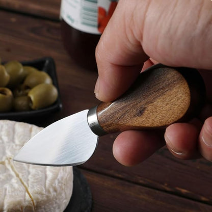 Linwnil 4-Piece Set of Stainless Steel Cheese Knives with Wood Hand, Including Cheese Slicer and Cheese Cutters, Essential Cheese Tools for the Kitchen (Walnut handle, Silver)