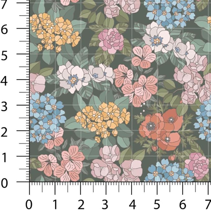 Patchwork Fabric Panel 100x155 cm, 100% Cotton Satin, 6 Coordinated Floral Botanical Patterns, Mustard Yellow & Dark Garden Quilting Fabric (Floral Symphony, 6pcs 50x50cm)