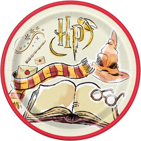 Harry Potter Party Supplies Bundle Pack includes 24 Lunch Paper Plates and 1 Dinosaur Sticker Sheet