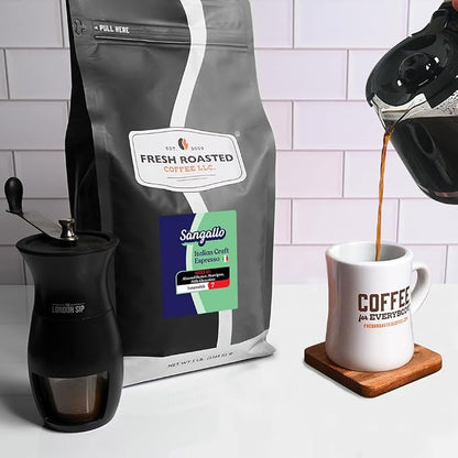 Fresh Roasted Coffee, Sangallo Italian Craft Artisan Blend Whole Bean Coffee, Medium Roast, Kosher, 5 lb (80 oz)