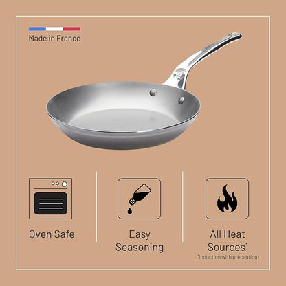 de Buyer MINERAL B Pro Carbon Steel Fry Pan - 11” Diameter, 8.3” Cooking Surface - Ideal for Searing, Sauteing & Reheating - Naturally Non-Stick Finish - Made in France