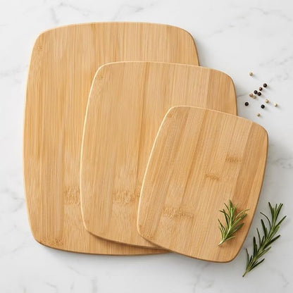 Bamboo Cutting Board Set for Kitchen - 3 Piece Reversible Wooden Cutting Boards, Wood Chopping Boards for Meat, Bread, Fruit, Cheese, Meal Prep, Wood Board and Charcuterie Serving Boards by Bambusi