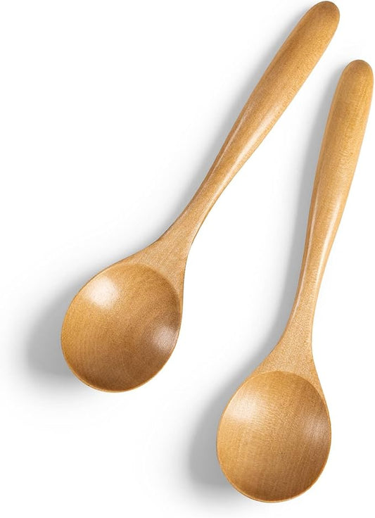 2 PCS Wooden Spoons for Honey, 6.7 inch Small Wooden Spoons - Terrific for Tea, Coffee & Soup, Little Schima Wood Serving Table Spoon Set, Bulk Bamboo Teaspoon for Eating with Unique Design