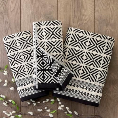 SKL Home Diamond Grid Hand Towel Set-2pc, Premium 100% Cotton, Black