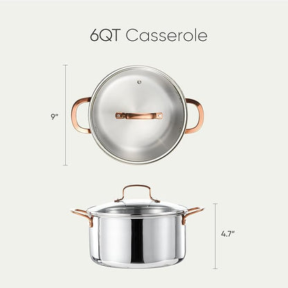 CAROTE 6 Qt Tri-Ply Stainless Steel Stockpot, Non-Toxic Stock Pot with Lid, Soup Pot for Pasta, Even Heating, Oven Safe, Induction, Ceramic and Gas Cooktops Compatible, Sliver