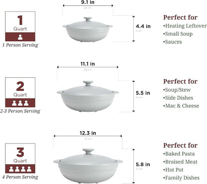 MINH LONG 3-Qt Porcelain Dutch Oven Pot with Lid, Lead & Cadmium Free, Oven Safe Casserole Dish with Lid, Clay Pot for Cooking on Gas & Infrared Cooktop, Use to Marinate, Cook, Bake, Refrigerate & Serve
