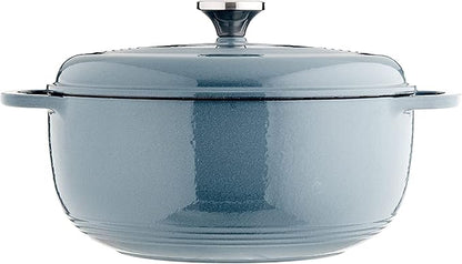Lodge Essential Enamel Cast Iron Dutch Oven with Lid 7.5 Quart - Oven-Safe Enamel Cookware up to 500° F - Heat-Retaining Braising & Roasting Pot - Non-Toxic Cookware - Storm Blue