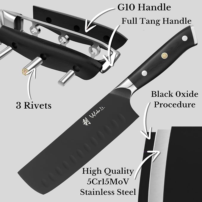 Wakoli Titanium Noir Nakiri Knife – 6.7-Inch Professional Vegetable Chef Knife | 5Cr15MoV Stainless Steel Blade with Black Titanium Coating | Ergonomic G10 Handle | Kitchen Knife in Gift Box