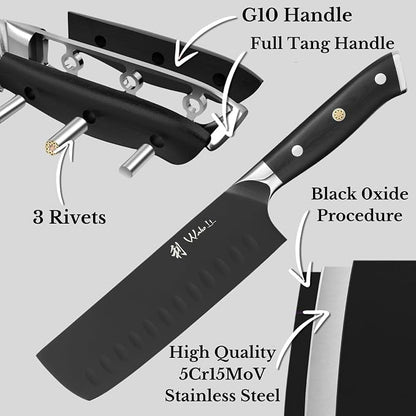 Wakoli Titanium Noir Nakiri Knife – 6.7-Inch Professional Vegetable Chef Knife | 5Cr15MoV Stainless Steel Blade with Black Titanium Coating | Ergonomic G10 Handle | Kitchen Knife in Gift Box