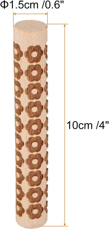 HARFINGTON Wood Clay Roller 4" Flower Pattern Rolling Pins Wood Rollers Pottery Tools Wood Grain Texture Rollers for Clay Baking Dough Playdough DIY