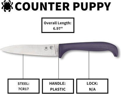 Spyderco Counter Puppy 6.9" Kitchen Knife with 3.46" Corrosion-Resistant 7Cr17 Stainless Steel Blade and Injection-Molded Purple Plastic Handle - Plainedge - K20PPR