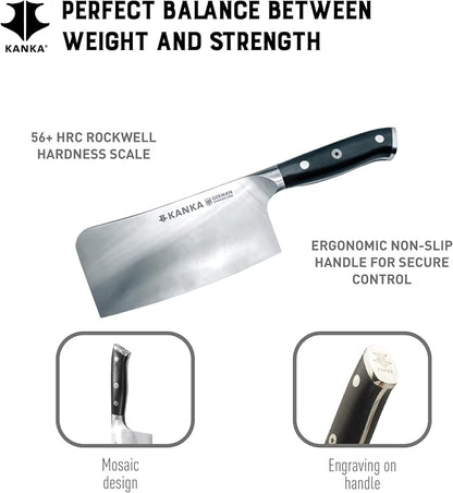 KANKA 7 inch Meat Cleaver Knife – Professional Knife for BBQ & Kitchen, Ergonomic Handle Stainless Steel Butcher for Meat, Fish & Bone Cutting - Heavy Duty Chef Chopper Razor Sharp & Rust-Resistant