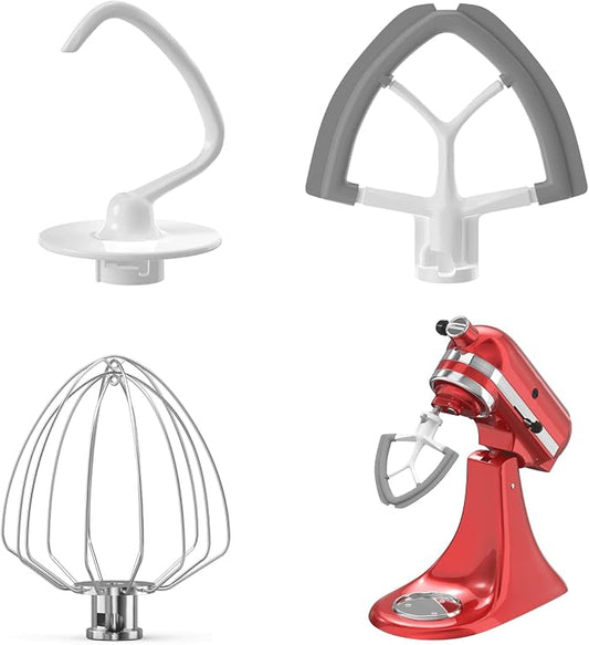 Flex Edge Beater 3Pcs for KitchenAid Mixer Attachments and Accessories Compatible with 4.5-5 Quart Tilt-Head Stand Mixers (K45WW 6-Wire Whip, 4.5-5QT Flat Beater Paddle, 4.5-5QT Dough Hook Attachment)