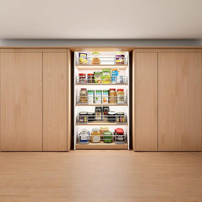 JOWBOOW Pull Out Cabinet Organizer (22.7" W x 21" D), Slide Out Shelves for Kitchen Cabinets, Pull Out Drawers Heavy-Duty Metal Rolling Shelf, Chrome Finish