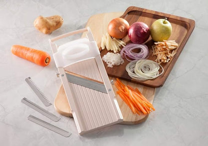 Benriner Super Standard Madoline Slicer, with with 4 Japanese Stainless Steel Blades, Almond