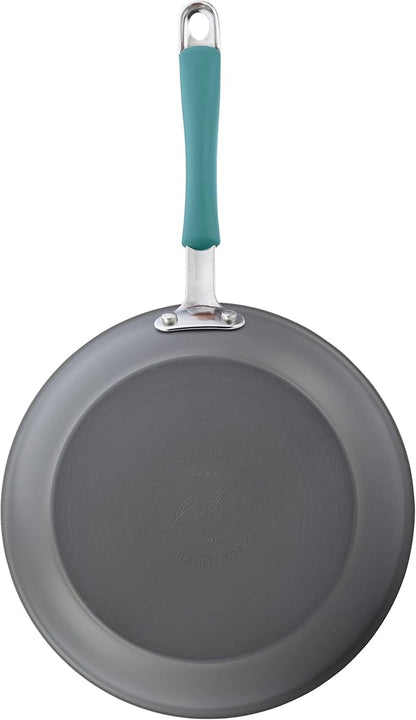 Rachael Ray Cucina Dishwasher-Safe Hard-Anodized Pots and Pans Set Non Stick Cookware, 12 Piece, Gray with Agave Blue Handles