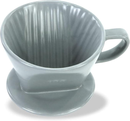 Pour Over Ceramic - Coffee Dripper Ceramic Coffee Maker with 3 Holes Flat Bottom, Porcelain Slow Filter Cone for Travel, Camping, Office, Home, Coffee Maker Brew, Grey