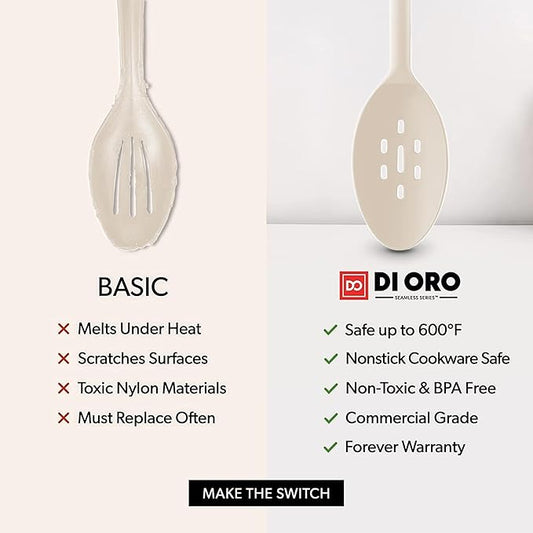DI ORO Silicone Ladle & Spoons for Cooking – Large Kitchen Spoons for Mixing, Serving, & Stirring - Soup Ladle with Wide Bowl - High Heat Silicone Kitchen Utensils for Nonstick Cookware Safe (Clay)