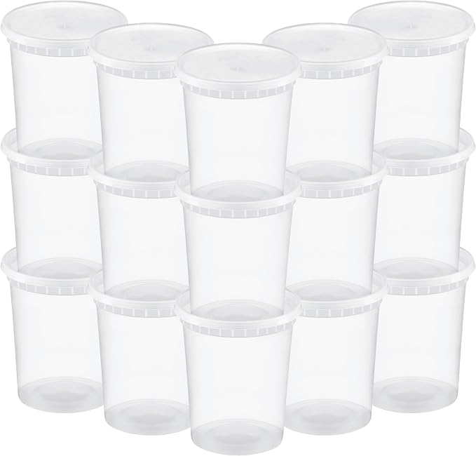 TashiBox 48 Sets 32 oz Plastic Deli Containers with Lids - Clear Airtight Food Storage & Meal Prep Containers, BPA Free, Stackable, Leakproof, Microwave & Freezer Safe
