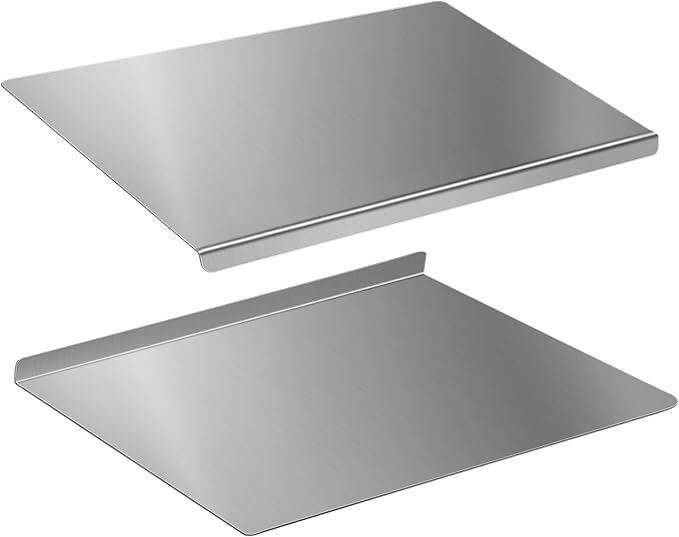 2-Piece Stainless Steel Cutting Board with Lip, 16" x 12" Kitchen Chopping Boards for Countertop, Double-Sided Food-Grade Metal Cutting Board, L-Shaped Edge Chopping Mats for Kitchen Prep & Baking