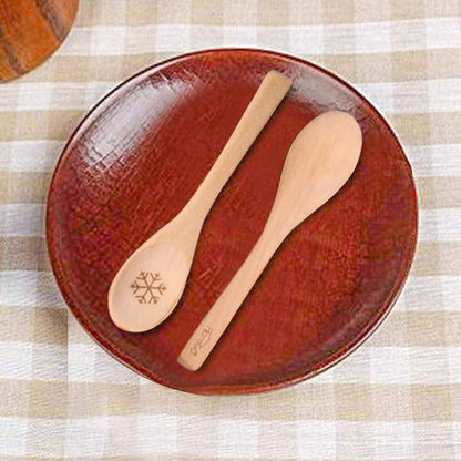 HANSGO Small Wooden Spoons, 6PCS Christmas Small Soup Spoons with Snowflake Pattern for Coffee Tea Jam Honey Spices, Restaurant Decoration, Kitchen Stocking Stuffers