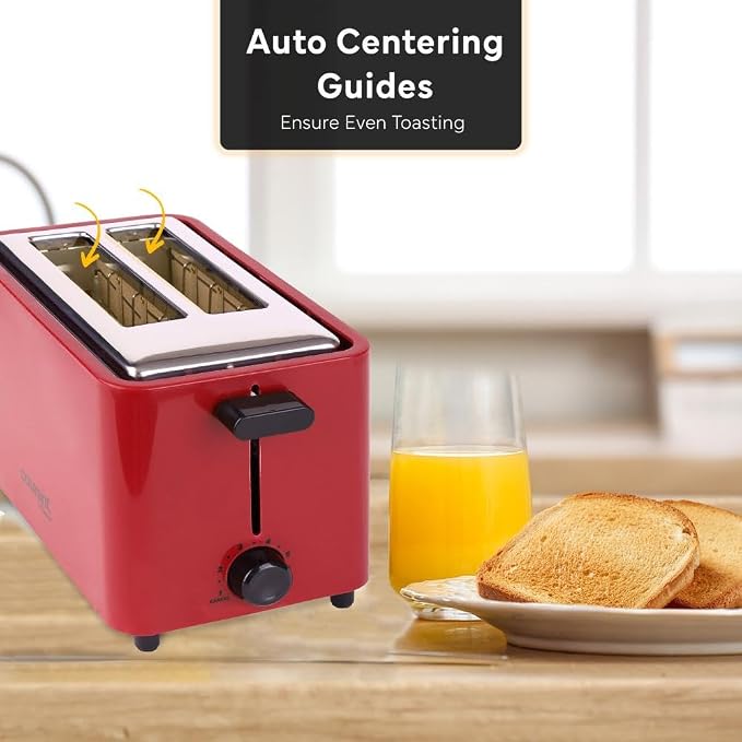 Courant 2-Slice Toaster Cool Touch with Extra Wide Slots For Bread, Bagels & Waffle with 6 Adjustable Shade Settings, CrumbTray & Cancel Function Extra-Lift Feature, compact Design – Red
