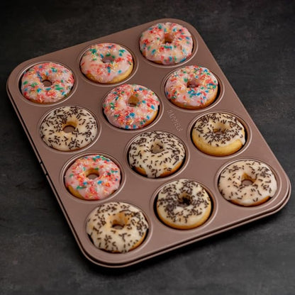 HAPPIELS 12-Well Donut Pan Nonstick for Oven Baking, PFOA & BPA Free | Donuts Mold, Doughnut Tin, Doughnuts Pans and Molds Non Stick Nontoxic without Teflon