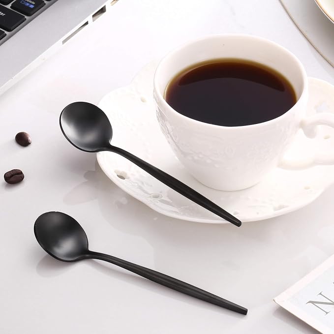 Black Coffee Spoons Set,Stainless Steel Teaspoons of 6,Espresso Spoons 5.11 inch,Demitasse Dessert Scoop,Small Tea Scoop Mini for Stirring,Matte Finish,Dishwasher Safe
