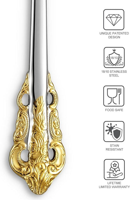 KEAWELL Luxurious 9 Inch Long Iced Tea Spoon Set - 4 Pieces - Gorgeous Design with Exceptional Mirror Polished Finish - 18/10 Stainless Steel- Perfect for Tall Glasses, Cocktails (Gold Accent)