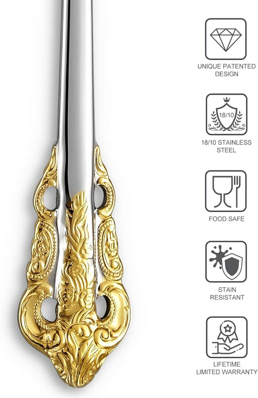 KEAWELL Luxury Dinner Spoon, Set of 4, 18/10 Stainless Steel Tablespoons, Silverware Spoon Set, Mirror Polished, 7.8 Inches (Gold Accent)