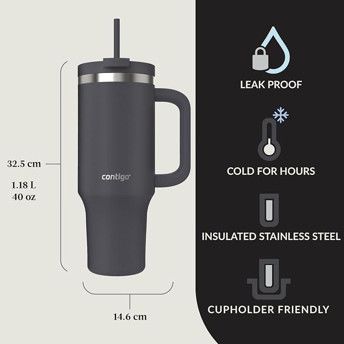 Contigo Streeterville 40oz Tumbler, Stainless Steel Vacuum Insulated, Leak-Proof, Cold for 29 Hours, Darkstone (Pack of 4)