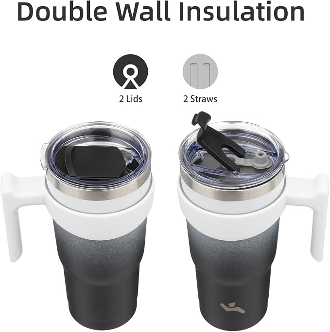 Konokyo 20 oz Tumbler with Handle and 2 Straw 2 Lid, Insulated Water Bottle Stainless Steel Vacuum Cup Reusable Travel Mug,Day Night