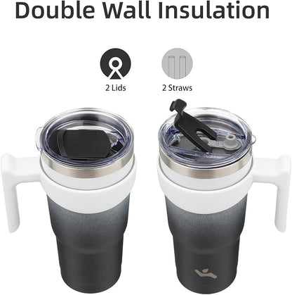 Konokyo 20 oz Tumbler with Handle and 2 Straw 2 Lid, Insulated Water Bottle Stainless Steel Vacuum Cup Reusable Travel Mug,Day Night