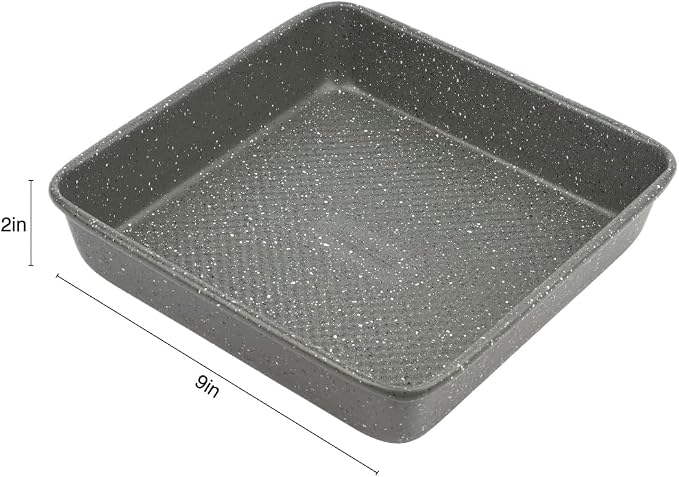David Burke 9" Square Bake Pan, Carbon Steel, Non-Stick, PFTE & PFOA Free, Oven Safe – Gray Speckle