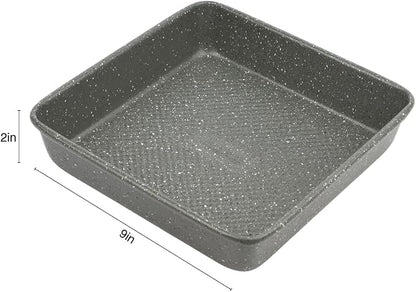 David Burke 9" Square Bake Pan, Carbon Steel, Non-Stick, PFTE & PFOA Free, Oven Safe – Gray Speckle