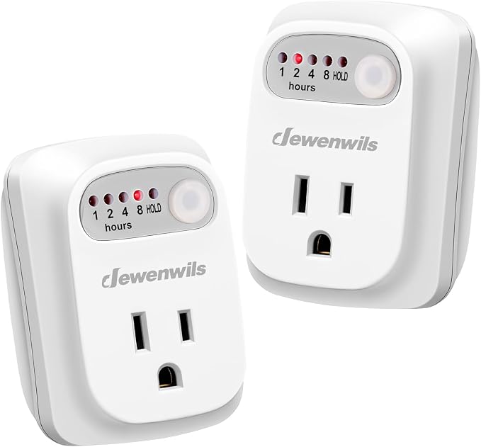 DEWENWILS Indoor Countdown Timer Outlet 2Pack, Timers for Electrical Outlets, 125V/15A/1000W Auto Shut Off Safety Outlet, One 3-Prong Grounded Outlet, Light Timers, 1/3 HP, UL Listed