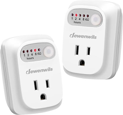 DEWENWILS Indoor Countdown Timer Outlet 2Pack, Timers for Electrical Outlets, 125V/15A/1000W Auto Shut Off Safety Outlet, One 3-Prong Grounded Outlet, Light Timers, 1/3 HP, UL Listed