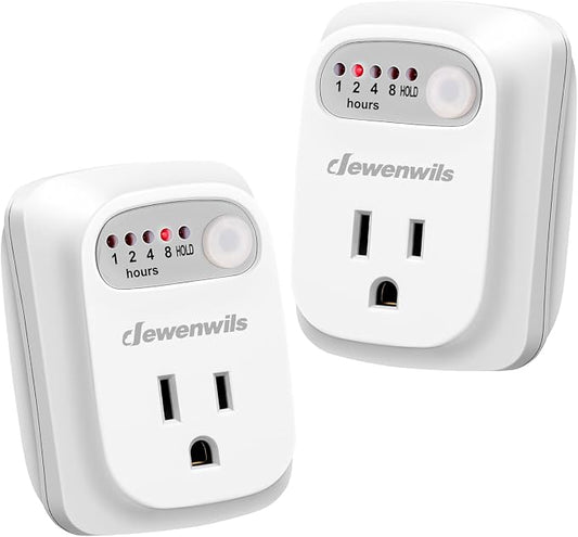 DEWENWILS Indoor Countdown Timer Outlet 2Pack, Timers for Electrical Outlets, 125V/15A/1000W Auto Shut Off Safety Outlet, One 3-Prong Grounded Outlet, Light Timers, 1/3 HP, UL Listed