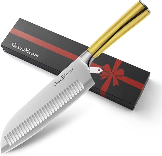 Santoku Knife, Chef's Kitchen Knife 7 Inch, Japanese Steel AUS-10 Chef Knife, with Pure Copper Ergonomic Handle & Gift Box.