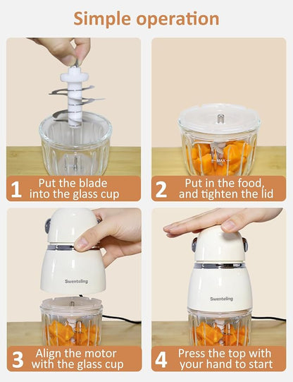 Baby Food Maker, Creamy White Mini Baby Food Blender, 10oz Food Puree Maker, Small Baby Food Processor for Fruit Vegetable Meat, 8-Second Quick Soft Food Prep，BPA-Free