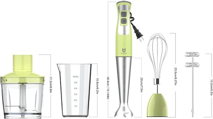 Immersion Hand Blender, UTALENT 5-in-1 8-Speed Stick Blender with 500ml Food Grinder, BPA-Free, 600ml Container,Milk Frother,Egg Whisk,Puree Infant Food, Smoothies, Sauces and Soups - Green