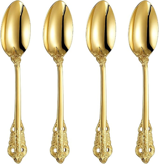KEAWELL Luxury 7" Tea Spoon, Set of 4, 18/10 Stainless Steel, Sturdy Dessert Spoon, Gorgeous Design with Exceptional Mirror Polished Finish (Gold)
