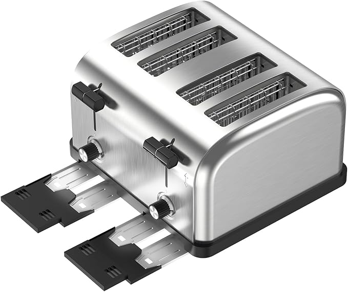 Commercial Grade Toaster 4 Slice 225 pcs/Hour 1800W Industrial Toasters Wide Slot 6-Settings Stainless Steel Heavy Duty for Restaurant Bagels,muffin,Tray, Bread, Breakfast, Texas Toast