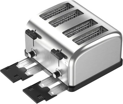 Commercial Grade Toaster 4 Slice 225 pcs/Hour 1800W Industrial Toasters Wide Slot 6-Settings Stainless Steel Heavy Duty for Restaurant Bagels,muffin,Tray, Bread, Breakfast, Texas Toast