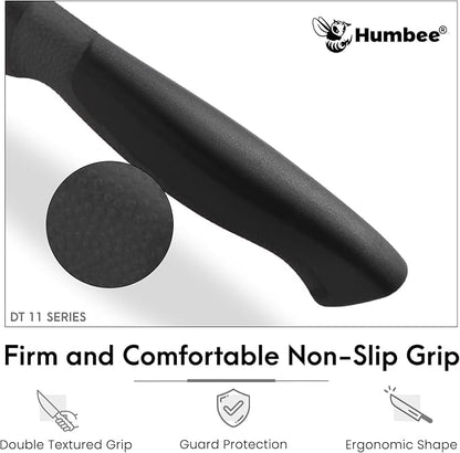 8 Inch Professional Chef Knife with Ergonomic Handle – NSF Certified Stainless Steel Kitchen Knife, Serrated Wave Teeth, Durable and Sharp Blade, DT 11 Series, Black